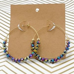 Gold earrings multi color beaded hoops